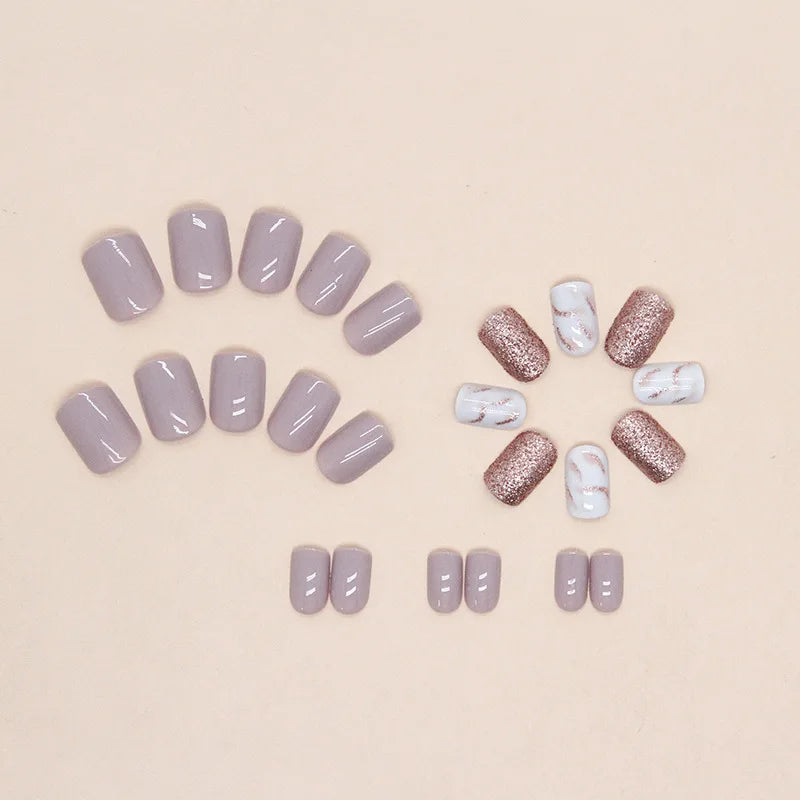 24 PCs Short French Glossy Glitter Nails with 1 Jelly Gel and 1 Nail File