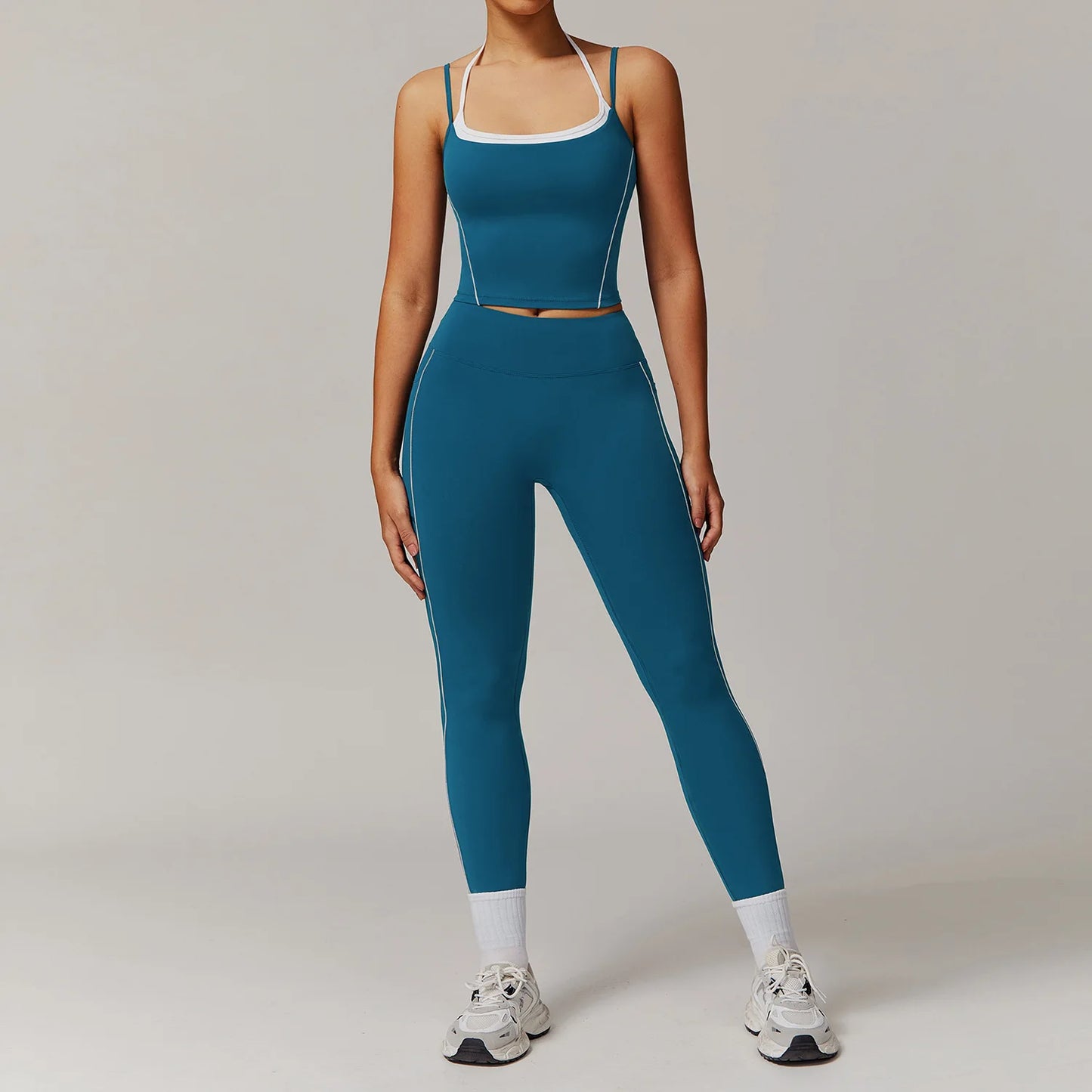 2pcs Women Yoga Set Gym Fitness trening treningssuit joga sportska odjeća osvijetljene hlače i tanke naramenice za rastez
