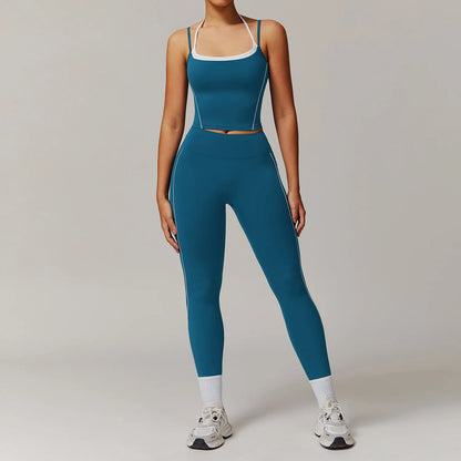 2pcs Women Yoga Set Gym Fitness trening treningssuit joga sportska odjeća osvijetljene hlače i tanke naramenice za rastez