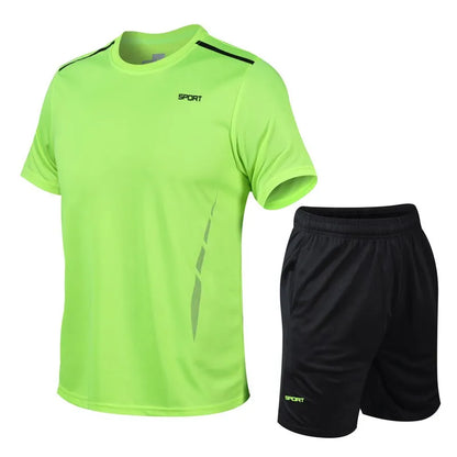 CHRLCK Men's Quick Drying Running Sets Breathable Hiking Fishing T-Shirt Short Soft Elasticity Gym Fitness Suits Outdoor Sports