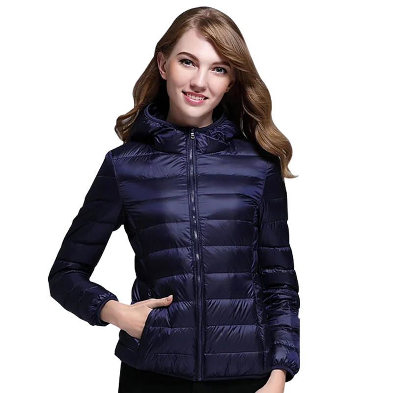 White Duck Down Winter Hoody Jackets Ultra-light Women Down Coats Puffer Long Sleeve Warm Slim Portable Thin Female Outwears 7XL