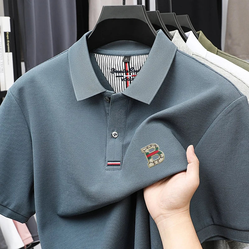 %Cotton new men's short sleeve summer design exquisite craftsmanship letter B offset printing stand collar polo business T-shirt