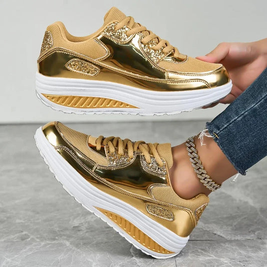 Mesh Mujeres transpirables zapatillas casuales zapatillas con cordones vulcanizados plataforma de la plataforma zapatos de zapatillas