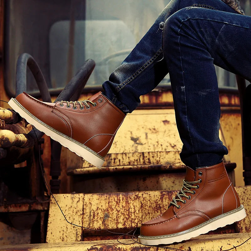 Winter Velvet Warm Outdoor Work Leather Shoes Brand Western Cowboy Boots Soft Soled Comfortable Lace Up Fashion Desert Boots