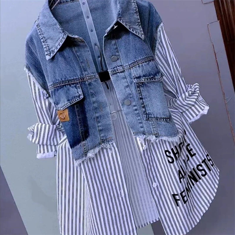 Nova spoj traper jakna Žene proljetne jeseni korejski modni traper košulja dame vrhovi casual Jean kaput ženski vjetrobran