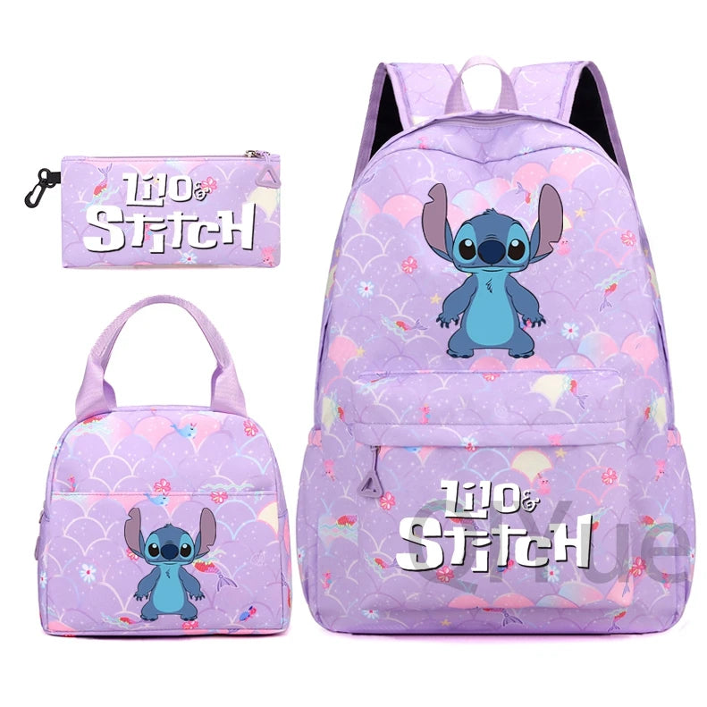 Disney Lilo Stitch Backpack Set for Girl Teen Student Back To School Knapsack Women Rucksack Mermaid Style Lunch Bag Pencil Case
