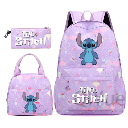 Disney Lilo Stitch Backpack Set for Girl Teen Student Back To School Knapsack Women Rucksack Mermaid Style Lunch Bag Pencil Case