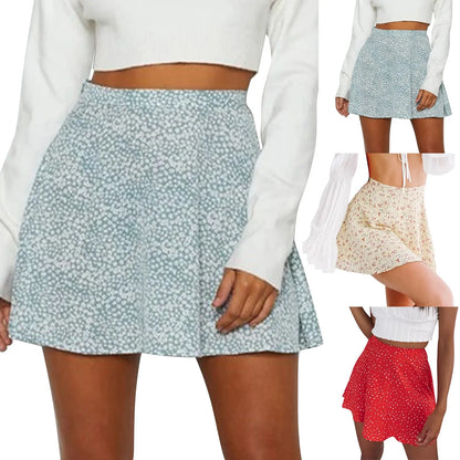 Women’s Floral Printed Fresh High Waist Straight A-line Short Skirt Fashionable Sexy Bohemian Streetwear Slimming Mini Dress