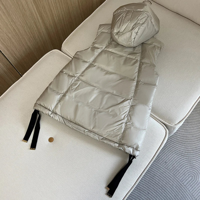 Donne Schinteon Women 90% White Duck Down con giacca senza maniche casual con cappuccio semplice Fashion Solido Fashioni Autunno inverno Top 2025