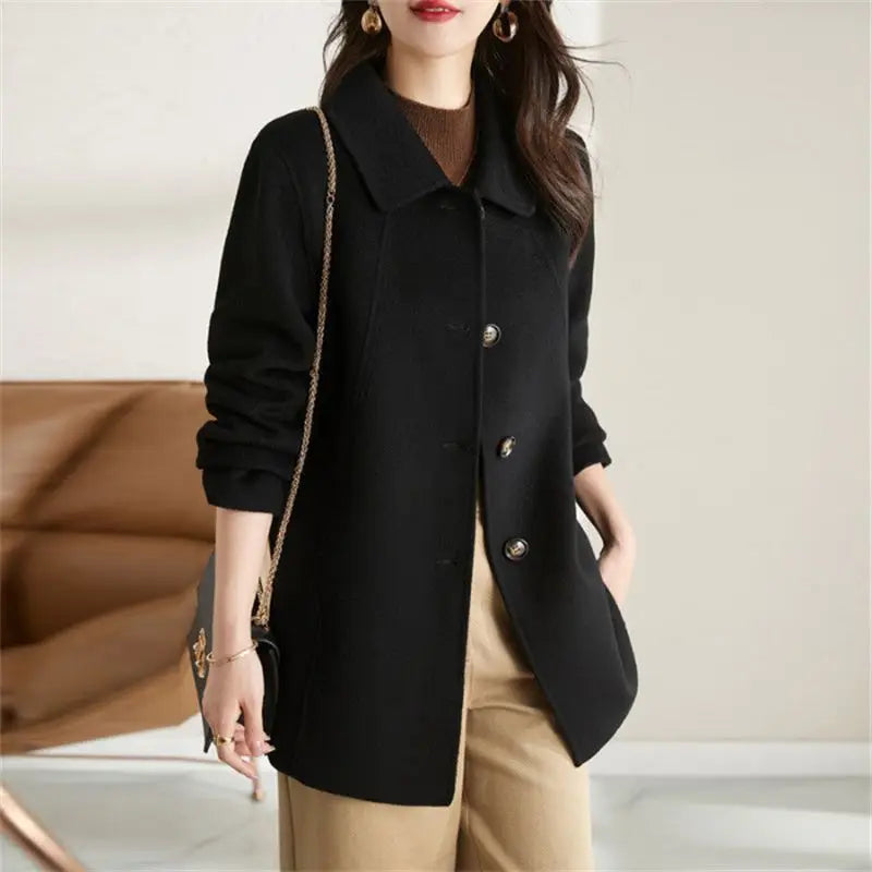 Women's Wool & Blends Coat Long Plain Ladies Jackets Loose Sleeve Casual Cheap Trendy Fashion 2024 Single Medium Outerwears Hot