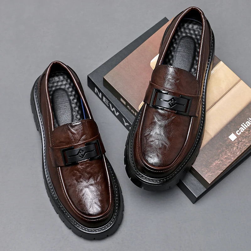 Menns skinn uformelle sko tykk soled loafers Spring høst Ny stil Simple Black Men's Business Work Shoes Big Size ： 38-48