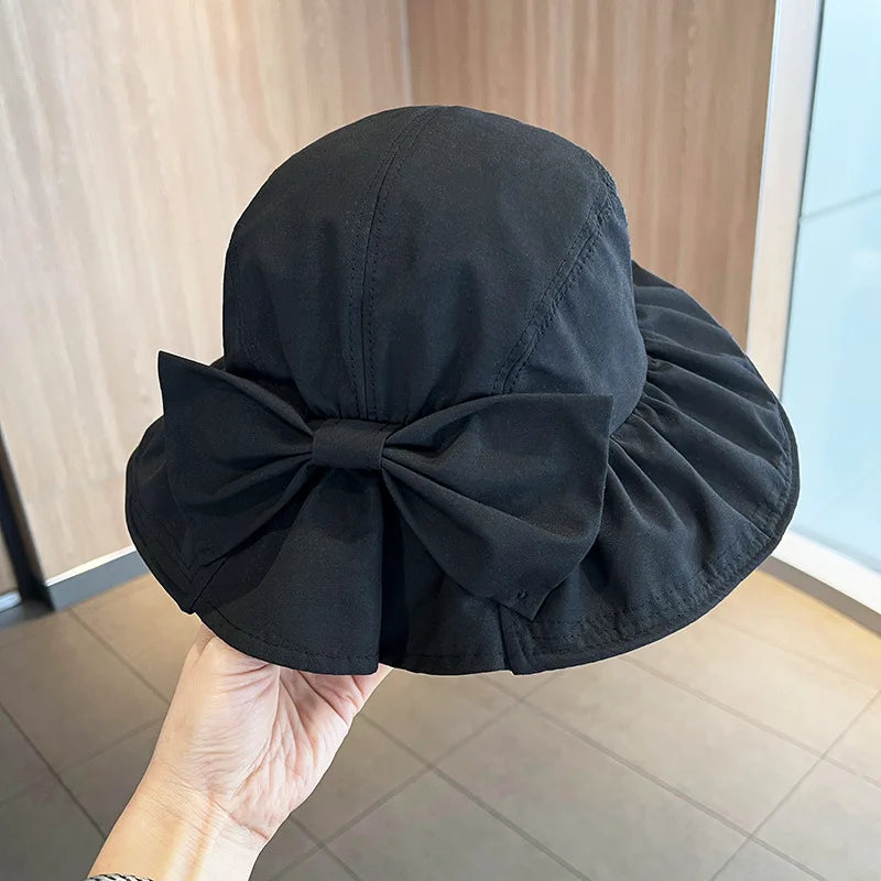 Women's Spring Summer Bow Knot Fisherman Hat Basin Sun Sunscreen Bucket Hat Fashion Sun Hat Cap H11