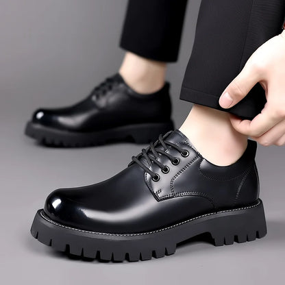 High-quality Thick Bottom Mens Lace Up Round Toe Brown Business Shoes Luxury Brand Oxford Shoes Classic Men Shoes for Wedding