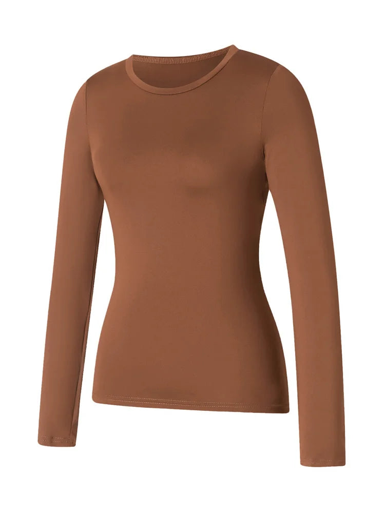 CHRONSTYLE Women Casual Long Sleeve T-Shirts Spring Autumn Solid Slim Fit Pullovers Tees Shirts Female Streetwear Base Tees Tops
