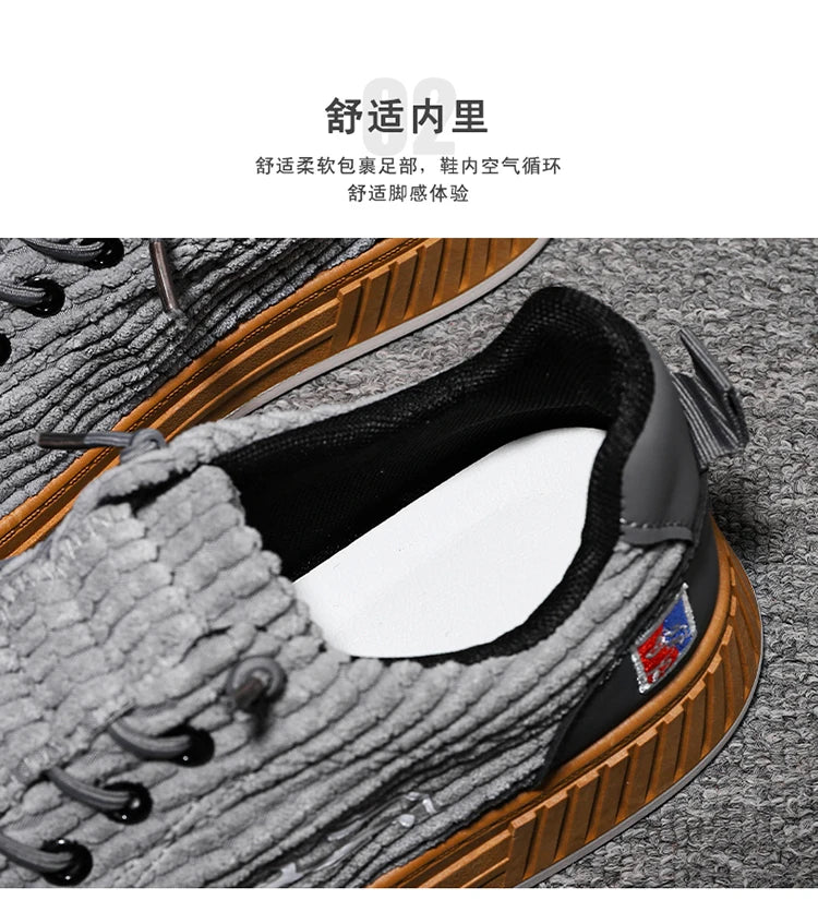 2023 New Mens Lightweight Breathable Sneakers  Trendy Flat Platform Casual Canvas corduroy  Sneakers