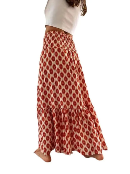 Faldas boho casuales para mujeres nuevas primavera de verano Fashion vintage flojo cintura con estampado floral estilo ético playa maxi falda