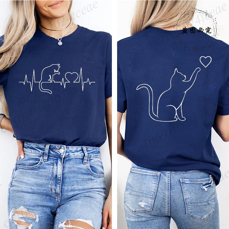 Damskie t-shirt topy z krótkim rękawem Cool Cat Print T-shirts O Neck Casual Lose Hip Hop Streetwear dla kobiet letnie koszulki