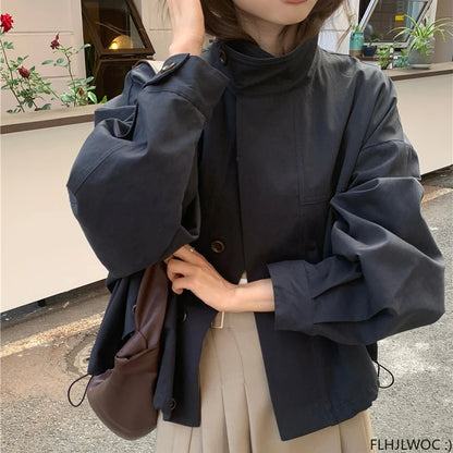 Korea Krótka odzież wierzchnia kobieta swobodna luźna leniwa elegancka bawełniana bawełniana mieszanki wiatrówki