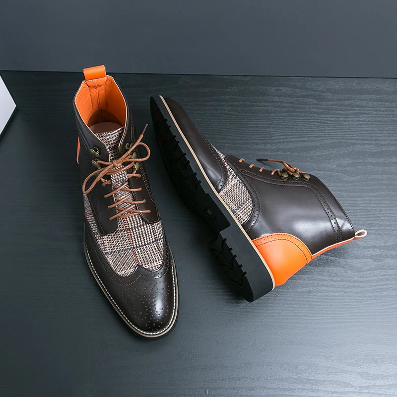 Forårs- og efterårsmænd Mid Top Martin -støvler med britisk stil udskæring og splejsning af forretning fritid retro mode korte støvler