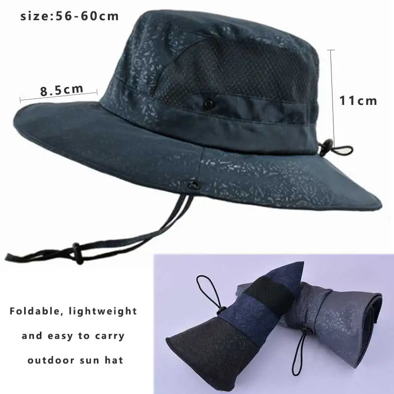 Foldable Summer Adjustable Sun Hats for Men Outdoor Breathable Mesh Fishing Cap Wide Brim Climbing Hat Design Bucket Shade Hat