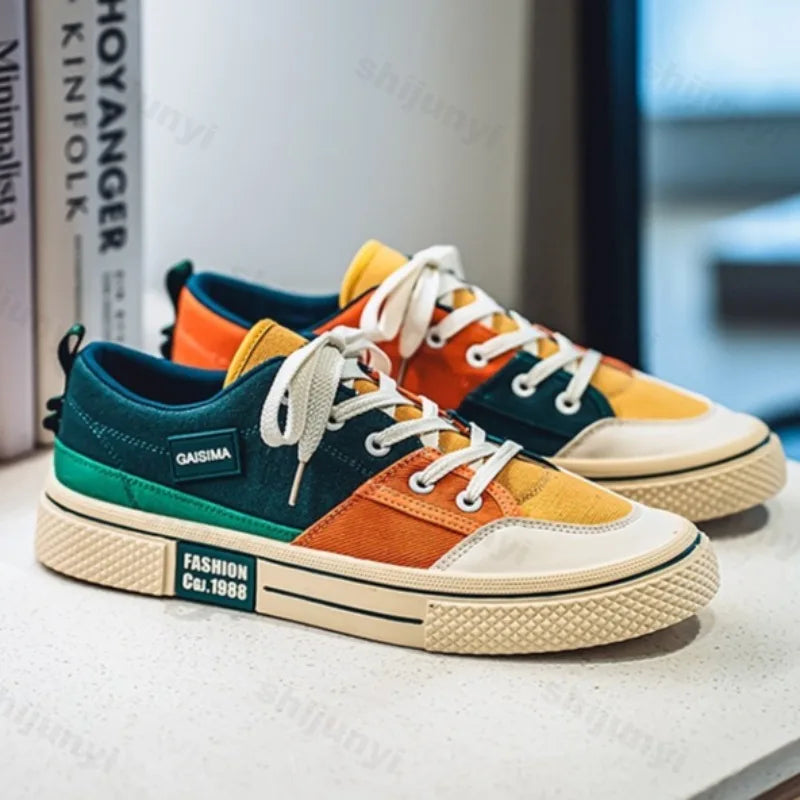 Mænd farverige lærred afslappet sko par bord sko sommer mode sneakers mode mænd komfort flad vulkaniserede sko åndbare