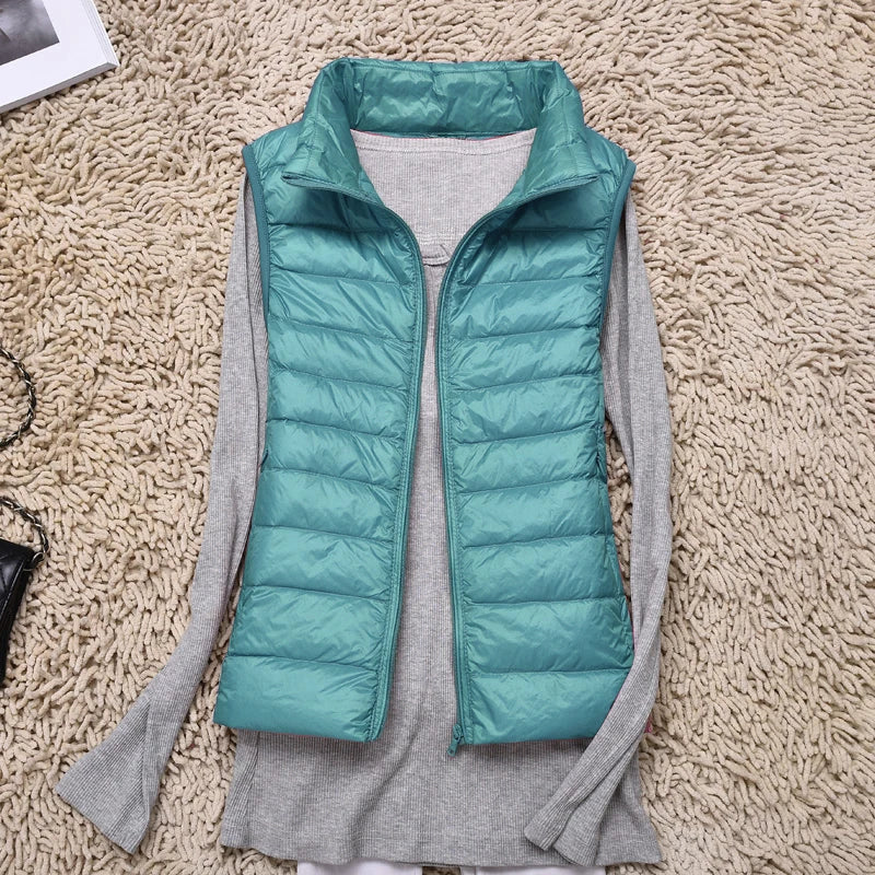 Female Winter Windproof Vest Coat New Sleeveless Portable Duck Down Vest Stand Collar Thin Jacket Ultra-light Slim Down Jacket