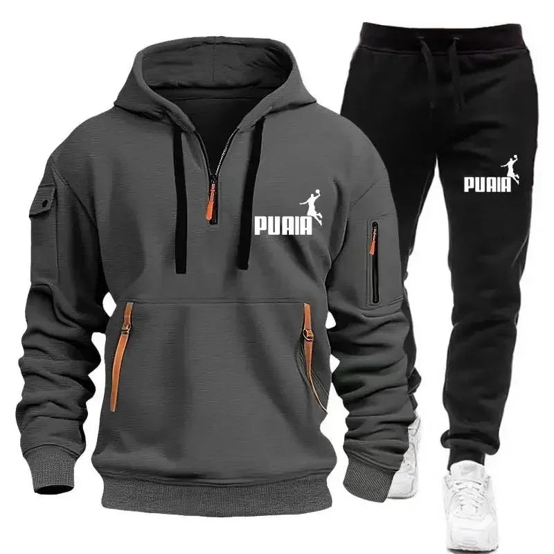 Men's tracksuit Zipper hoodie + Sweatpants 2-piece Fall/Winter Men's daily casual blazer Jogging suit Top and pants, tracksuit