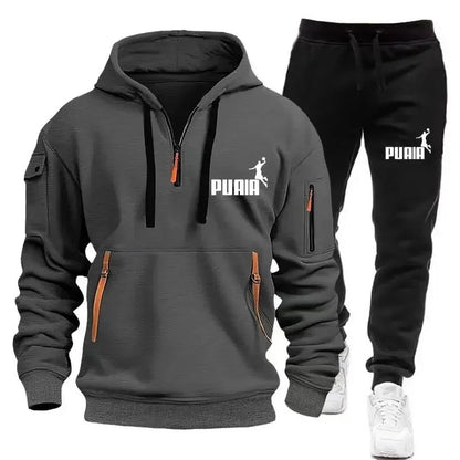 Men's tracksuit Zipper hoodie + Sweatpants 2-piece Fall/Winter Men's daily casual blazer Jogging suit Top and pants, tracksuit
