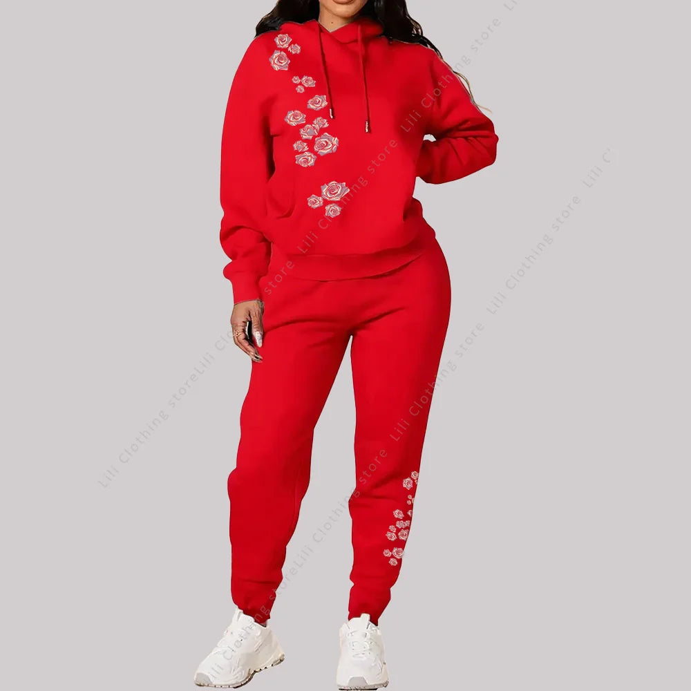Fagurfræðileg íþróttafatnaður kvenna Hágæða haust vetrarhettupeysur Sweatpants