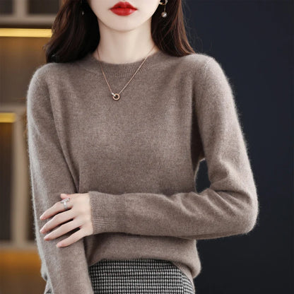 100% pure wool cashmere sweater women's O-neck pullover casual knitted coat autumn and winter women's coat basic 18 colors
