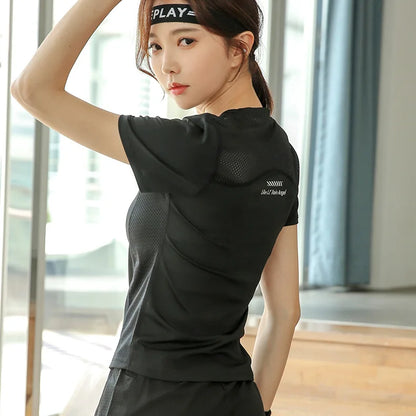 GymHub Yoga Wear Sports Tops Kort ärm Running Training Snabbtorkning Summer Thin Slim Gym