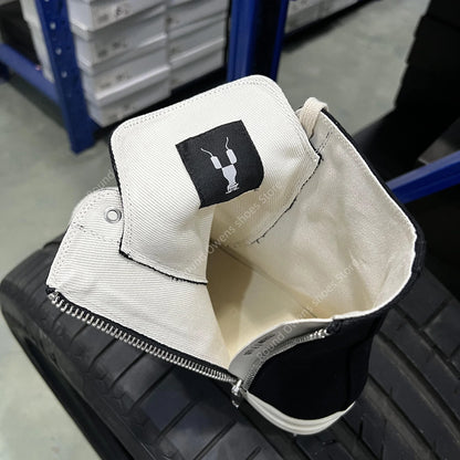 Casual skor män mode par ro hexagon lyx designer tjock sula svarta kvinnor platt zip ankel stövlar hög topp duk sneakers