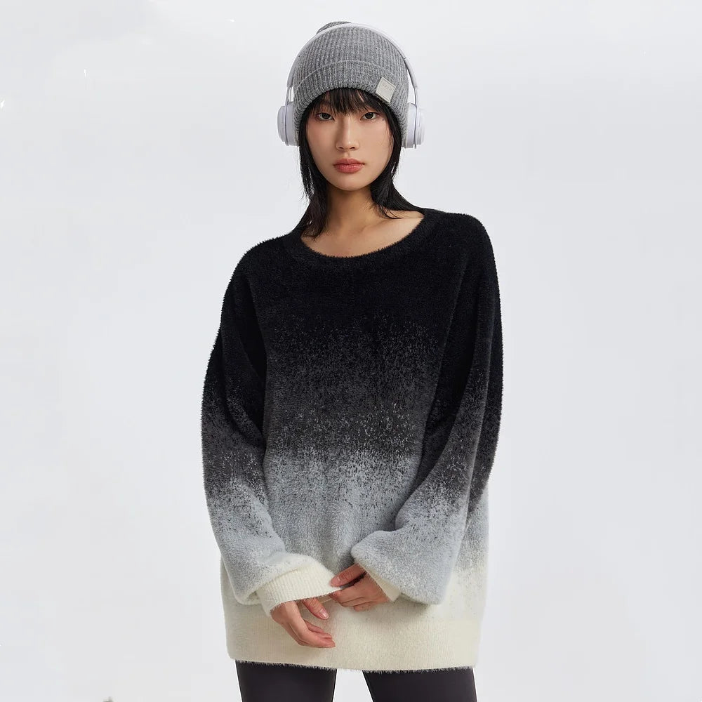 Metersbonwe Women's Long Swater Jumper Gradient Color Collar Round Collar Regular Pullover morbido per pendolare Sweet Girl Winter Inverno