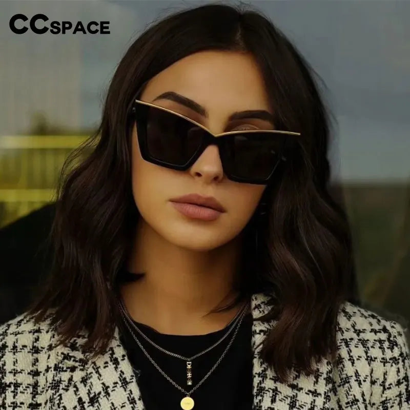 56211 Retro Square Cat Eye Sunglasses Women Popular Sun Glasses Ladies Black Eyeglasses Driver Goggles Uv400 Mirror