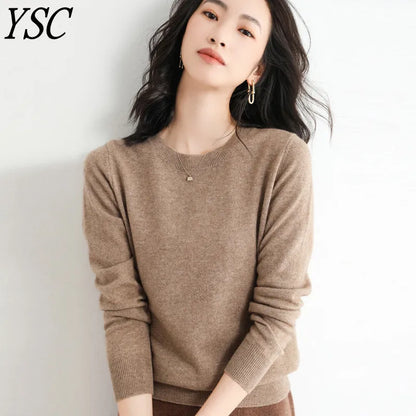 2024 Klassískur stíll kashmere pullover tískan merino ull peysa kringlótt hál ermi prjónafatnaður mjúkur basic 'fatnaður boli
