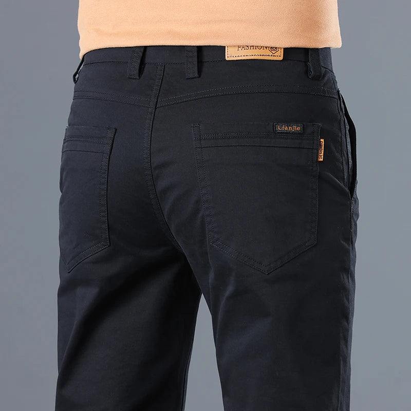 2024 Men's High Quality Pure Cotton Classic Solid Color Casual Pants Business Stretch Cotton Slim Straight Brand Trousers Male