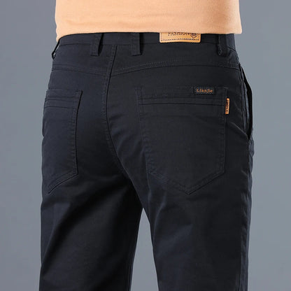 2024 Men's High Quality Pure Cotton Classic Solid Color Casual Pants Business Stretch Cotton Slim Straight Brand Trousers Male