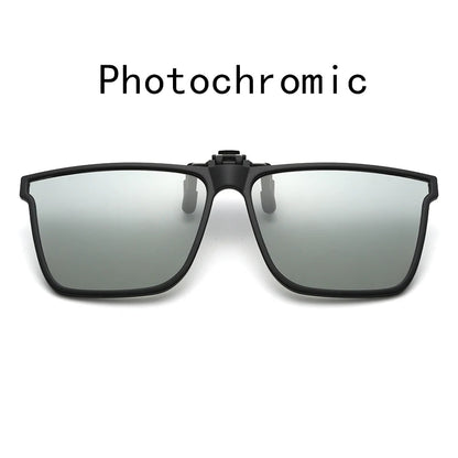 Polarized Flip Up Clip On Sunglasses Men Car Driver Photochromic Goggles Night Vision Glasses Anti Glare Vintage Square Glasses