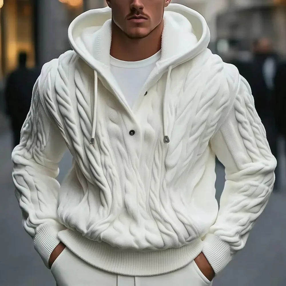 Mænd sweatshirts Pullovers Sweatere Solid afslappet løs splejsningshætte strikket Drawstring Regulære tykke varme toppe Efterår vinter