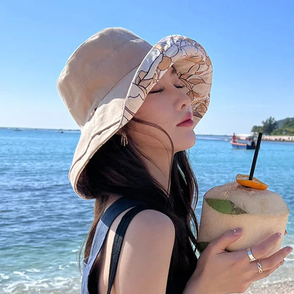 Women's Summer Double-Sided Print UV Protection Sun Hat Face Covering Fishing Cap Breathable Baseball Cap Fashionable Accessory