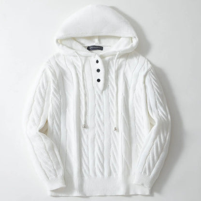 Mænd sweatshirts Pullovers Sweatere Solid afslappet løs splejsningshætte strikket Drawstring Regulære tykke varme toppe Efterår vinter