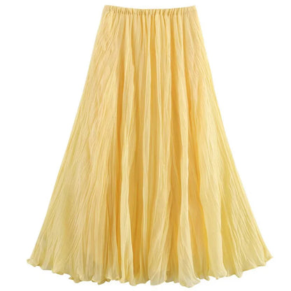Falda de mujer Hxao Falda amarilla plisada Summer 2025 Faldas largas de cintura Midi Midi Falda de vacaciones casual elegantes