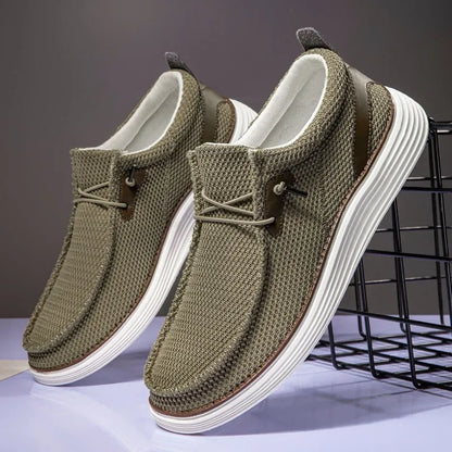 Fujeak Men's Breathable Casual Canvas Slip Shoes Comfort Slip-on Male Loafer Soft Loafers Lightweight Working Shoes