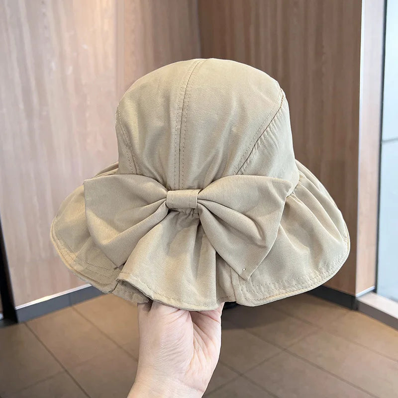 Women's Spring Summer Bow Knot Fisherman Hat Basin Sun Sunscreen Bucket Hat Fashion Sun Hat Cap H11