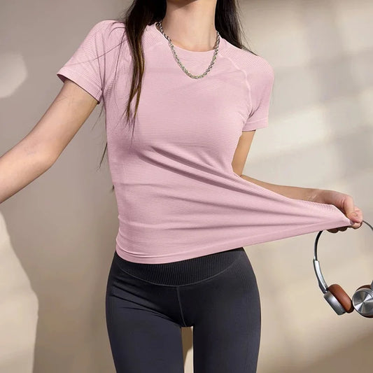 Women's Seamless Yoga Sports T-Shirt Short Sleeve Moisture Wicking Breathable Fitness Running Suit