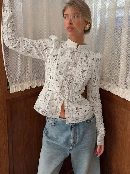 Tosy sommer spitzendruckhirts tops weibliche höhle out mody pulen put vintage durchsichtige bluse women's spitze zuckert sehkel hemden neu