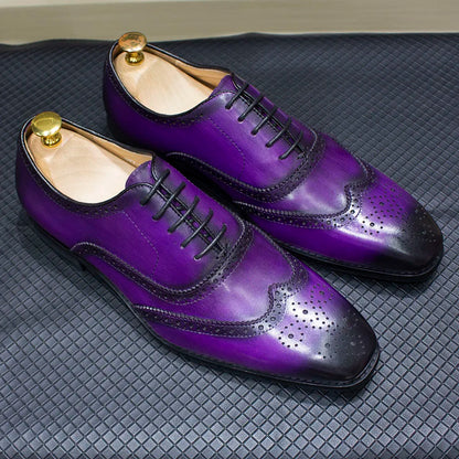 Size 7-12 Handmade Men's Wingtip Oxford Shoes Genuine Calfskin Leather Brogue Dress Shoes Classic Business Formal Shoes for Men