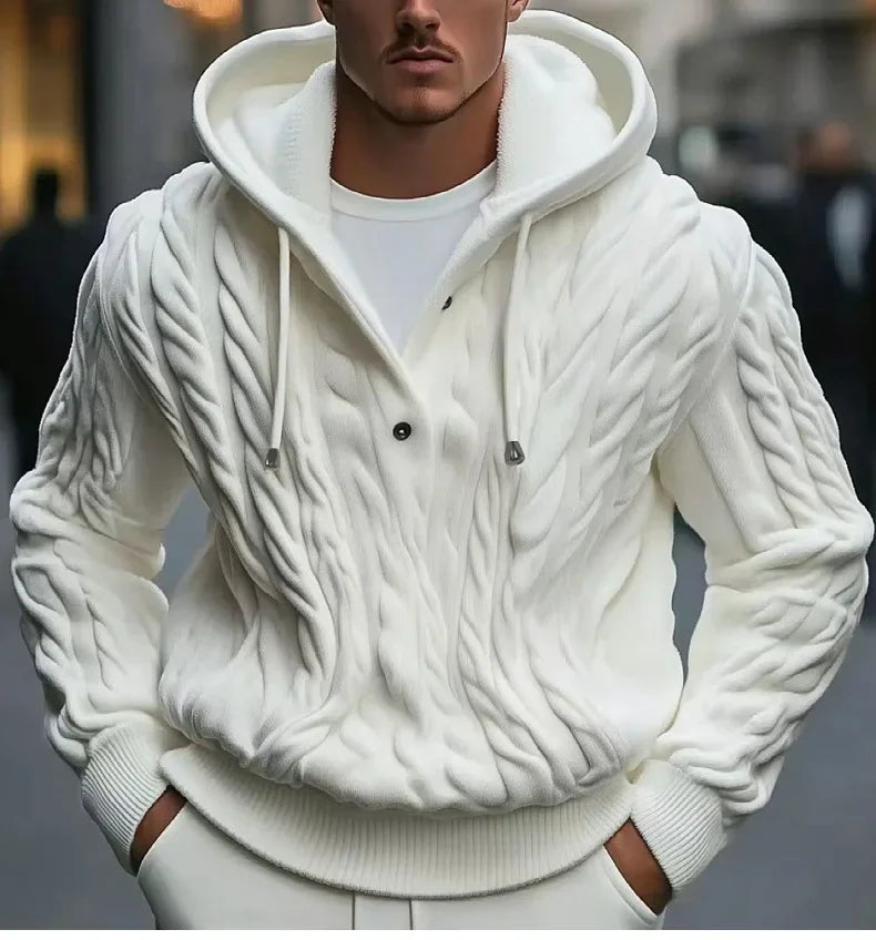 Mænd sweatshirts Pullovers Sweatere Solid afslappet løs splejsningshætte strikket Drawstring Regulære tykke varme toppe Efterår vinter