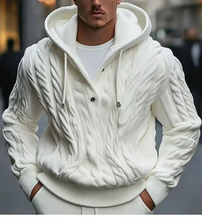 Mænd sweatshirts Pullovers Sweatere Solid afslappet løs splejsningshætte strikket Drawstring Regulære tykke varme toppe Efterår vinter