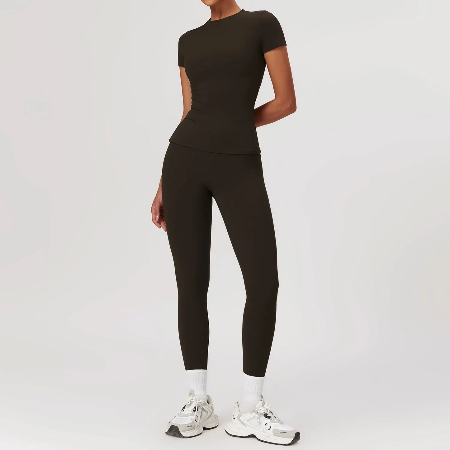 2PCS Yoga Set Workout Sets Women Clothes Gym Tracksuit Push Up Fitness Running Sportwear Sport Bra Short Sleeved Leggings Suit